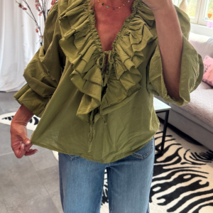 Nellie Volangblus Bomull Olive Army